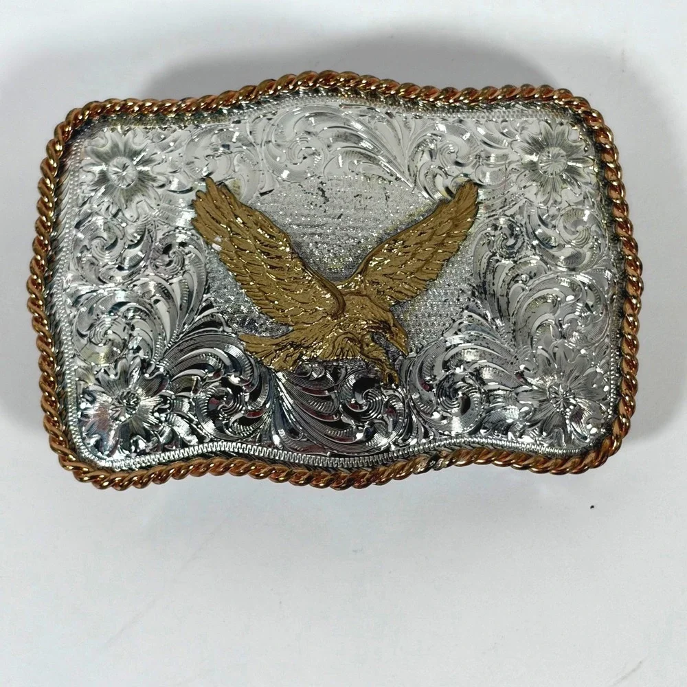 Montana Silversmiths Silver Plate Eagle Floral Engraved Western Belt Buckle